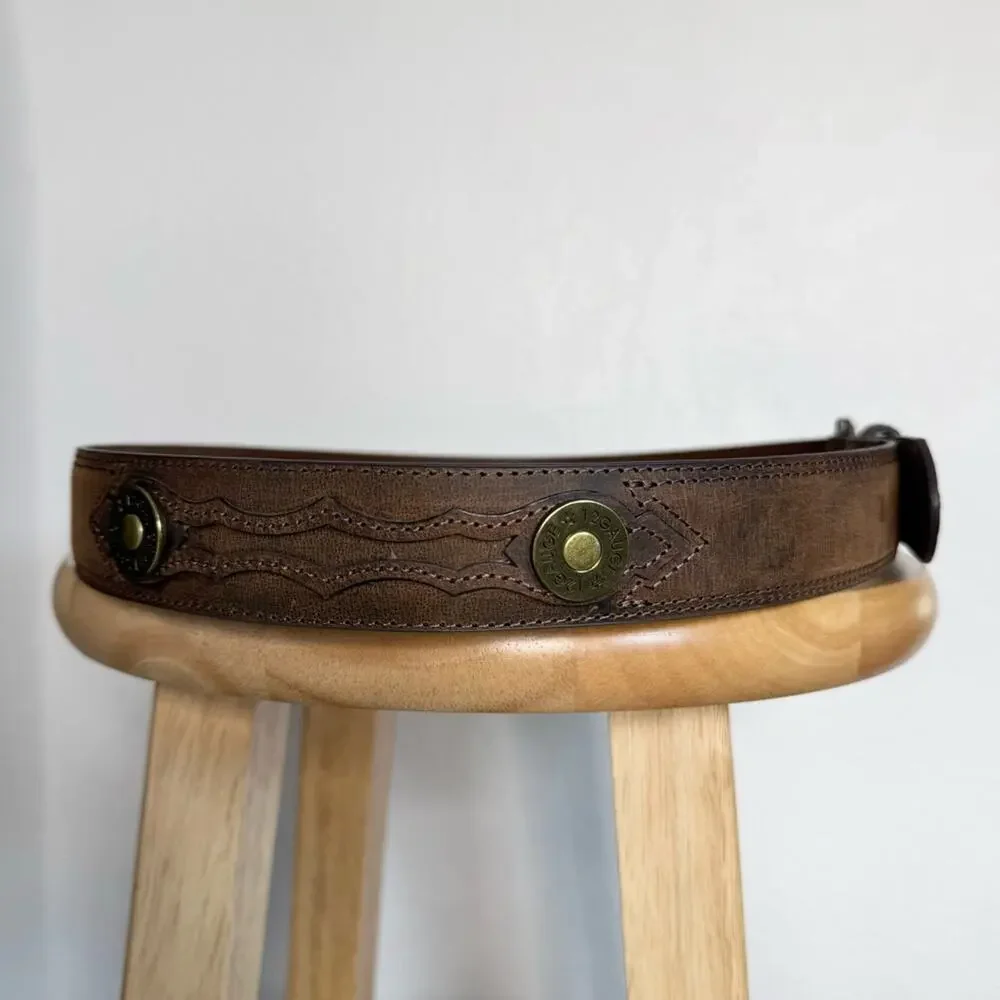 Brown Leather Belt with 12 Gauge Shotgun Shell Accents SZ 42 Western Rodeo Style